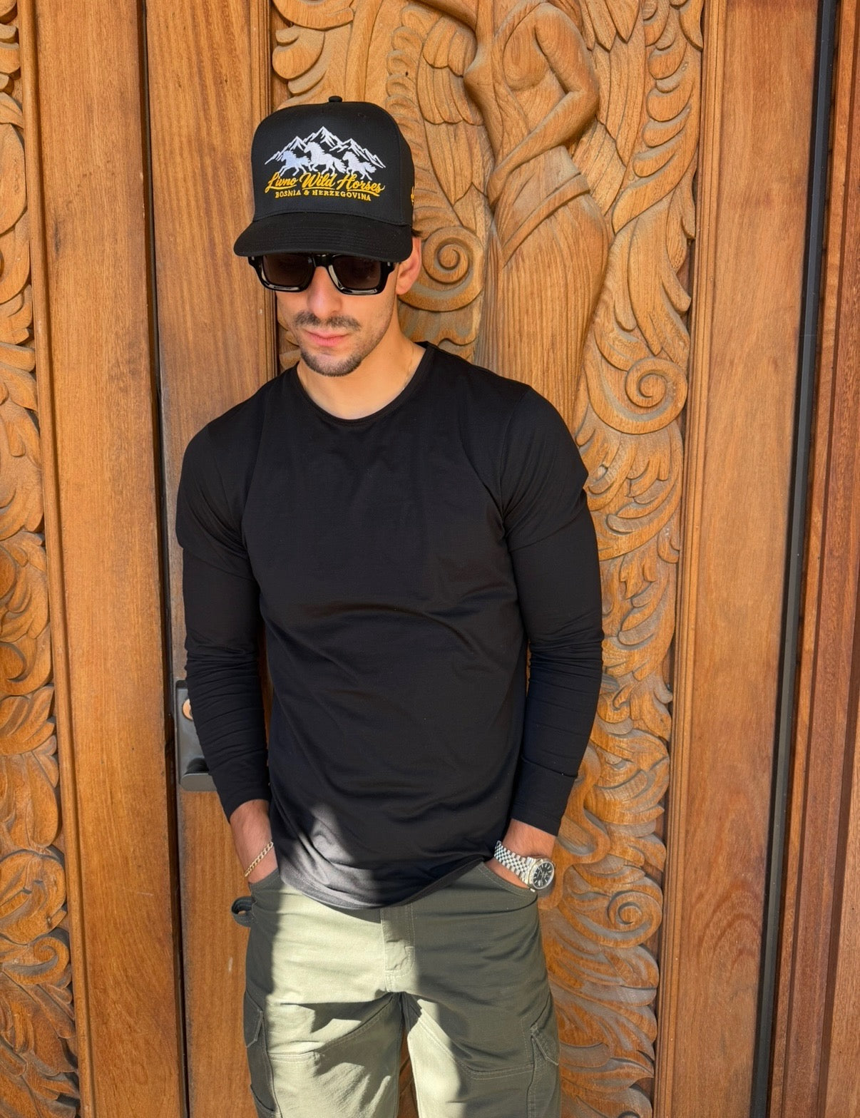 Livno Wild Horses 5 Panel Mid-Profile Baseball Cap Embroidery
